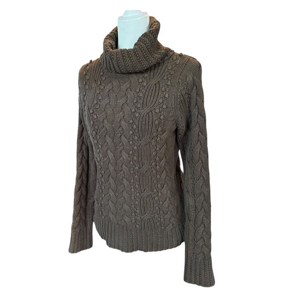 Vintage Banana Republic Brown Cable Knit Turtleneck Sweater Made in Hong Kong M - Picture 3 of 10